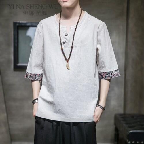 Japanese Kimonos Men Half Sleeve Short T-shirt Embroidered Harajuku Yukata Japan Summer Male Shirts New Asian Style Top Costumes