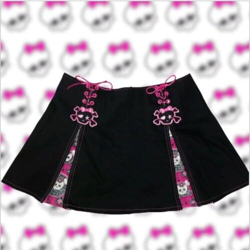 New Gothic Harajuku Rock Skirts Black Plaid Splicing Fashion Preppy Style Hot Girl Punk High Waist Mini Kawaii Short Skirt