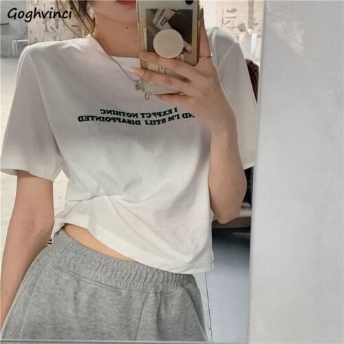 Women White Letter T-shirts Short Sleeve Crop Tops Preppy Students Loose Sweet Cozy Streetwear Harajuku Trendy Summer Tees Sexy