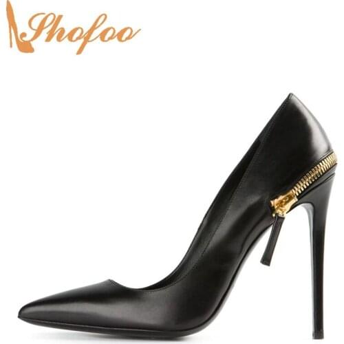 Black Zipper Stilettos Pointed Toe Super High Thin Heels Slip On Quilted Pumps Small Size 33 35 Woman Office Shoes Mature 2021