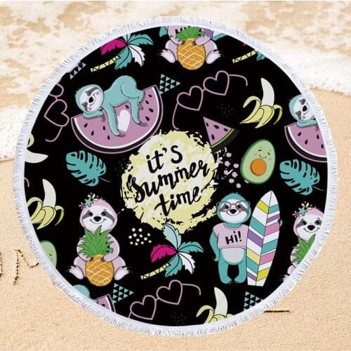 Sloth Printing Women Men Beach Towel Soft Microfiber 150cm Round Swimming Bath Towel Home Decor Wall Tapestry Outdoor Picnic Mat