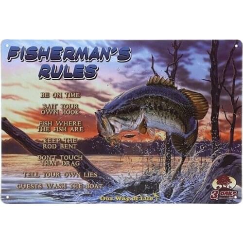 1 pc Fisherman rules fishing hook bait tools Tin Plate Sign wall plaques man cave Decoration Art Dropshipping Poster metal