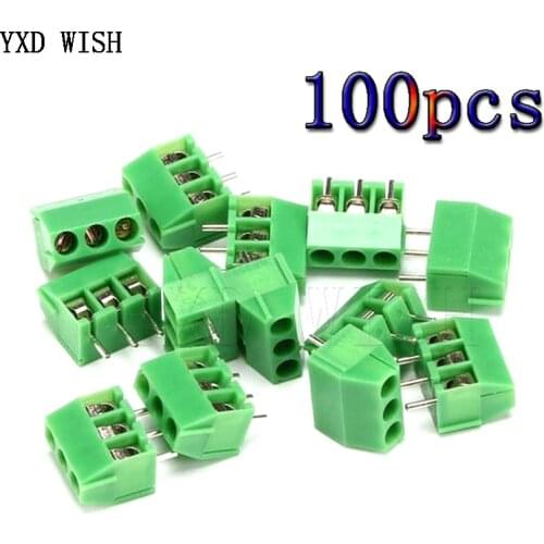 100PCS 3.5mm / 3.96mm Pitch Screw Terminal Connector 2 Pin 3 Pin Straight Leg KF350 Copper Green PCB Terminal Blocks Connectors