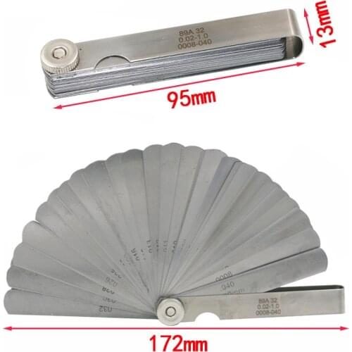 32 Blades 0.02-1mm/0008-040 Newest 32 Blade Feeler Gauge Tune Up Thickness Set Blade +BRASS BLADE