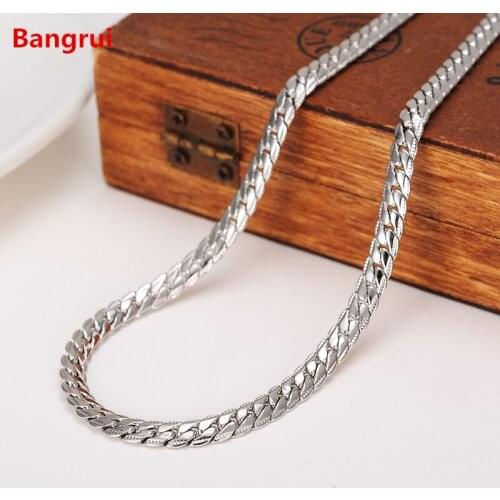 Bangrui silver flat snake chain necklace for men fashion luxury jewelry drop shipping oem cheap man necklace