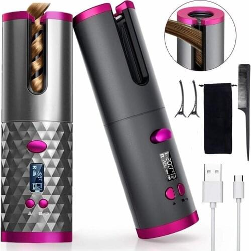 Wireless Automatic Hair Curler Portable USB Rechargeable Rotating Curling Iron Hair Crimper LCD Display Curly Machine Hair Tools