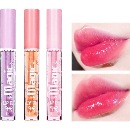 3 Colors Lip Gloss Liquid Nourishing Glitter Shimmer Non-stick Cup Moisturizing Long Lasting Lip Glaze