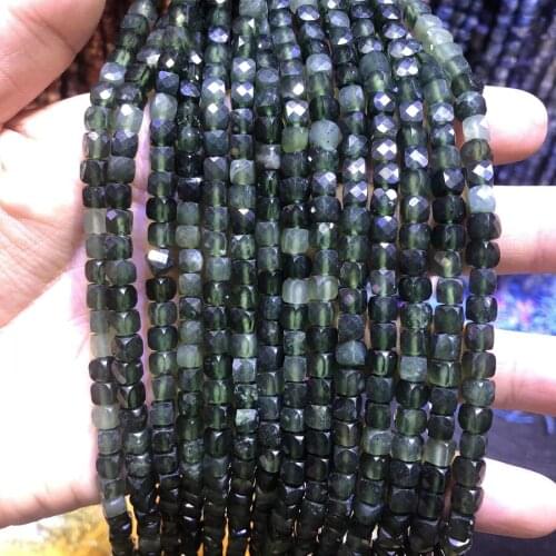1string 15.5" Genuine Nephrite Jades Beads 4mm Micro Faceted Cube Gem Spacer Beads,Small Square Beads for jewelry