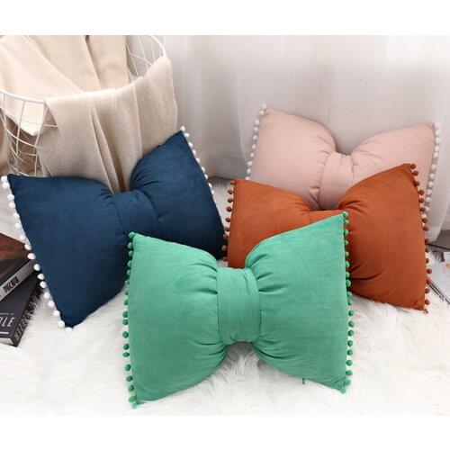 Lovely Bowknot Pillowcase Throw Pillow Case Princess Style Home Soft Velvet Lumbar Pillow Bed Sofa Cushion Cover Decor 35*50cm
