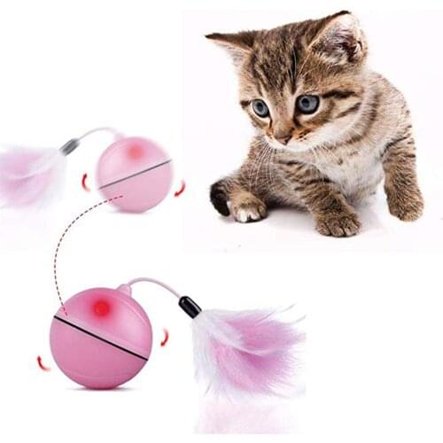 Electronic Rolling Flash Ball USB Charging Pet Ball LED Cat Toy Luminous Light Funny Feather Interactive Cat Toys For Puppy Dog