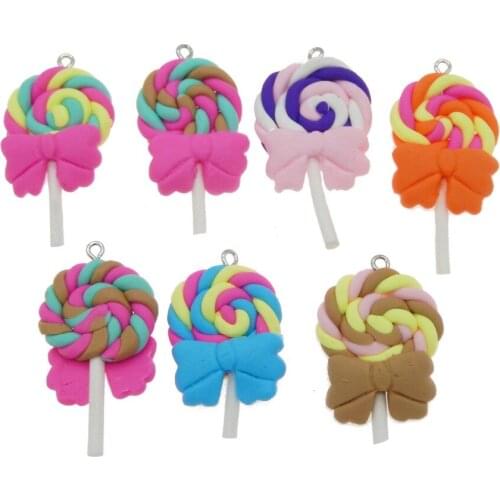 10pcs Cute Bow Tie Lollipop Pendant Colorful Sugar Cindy Shape Sweet Baby Girl Gift Hair Accessories Making DIY