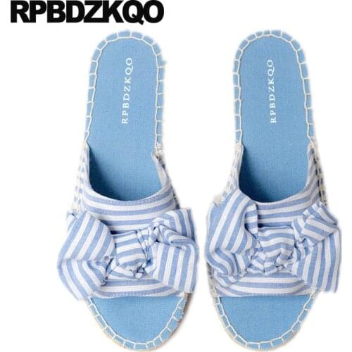Slippers Jeans Slides Slip On Blue Denim Espadrilles Shoes Bowtie Rope Women Sandals Flat Casual Cute Beach Kawaii Canvas Bow