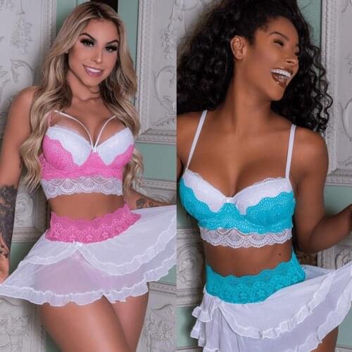 Hot Sale Cute Erotic Sex Costume Sets Fashion Women Sleeveless Lace Mesh Peach Heart Print Crop Top Mini Skirt Suit Sexy Clothes