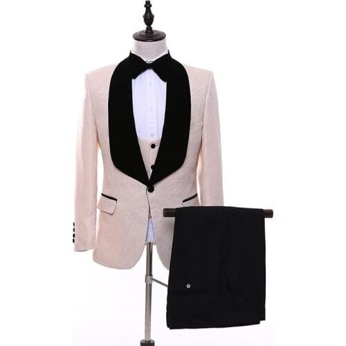 Suits new best mens suit three-piece suit blazer pants and vest pink single button print slim business casual suit pants set
