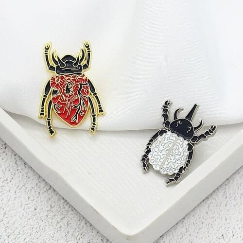 Creative Cartoon Insect Series Badge Jewelry Fashion Trend Heart Brain Body Shape Beetle Brooch All-match Clothing Accessories