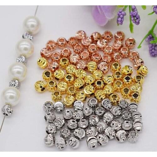 50pcs/lot 3mm European Round Charm Beads Rose Gold Silver Color Copper Spacer Loose Beads Fit Bracelet Necklace Jewelry Making