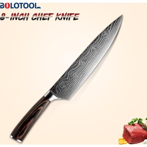 Knife Kitchen Damascus Laser Pattern 8" Professional Chef Knife Meat Chopping Vegetables Fish Filleting Cleaver Knife 440C Steel