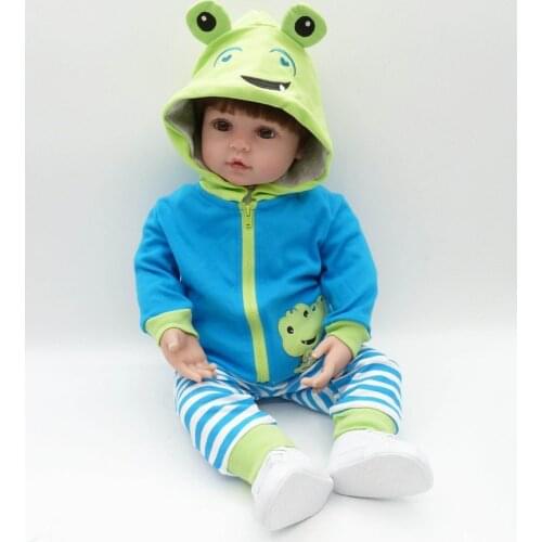 22"Handmade Vinyl Reborn Baby Doll Lifelike Boy Toy Newborn Toddler+Frog Clothes Fashion Baby Doll Toy Doll Accessories