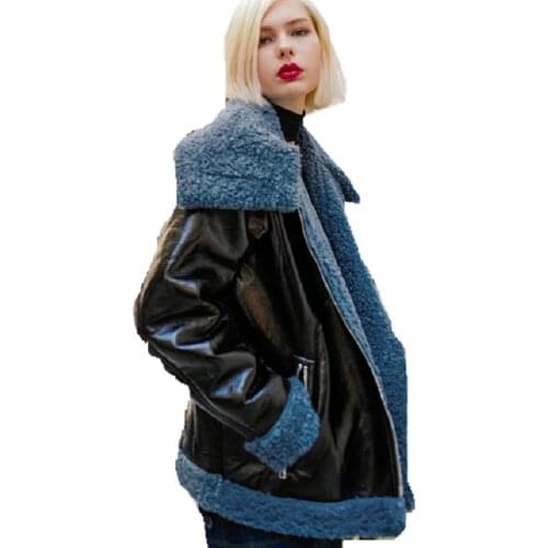 Winter Fashion Womens PU Leather Jacket Moto Fur Collar Jacket Slim Plus Velvet Warm Coat Long Sleeve Thicken Outwear L1798