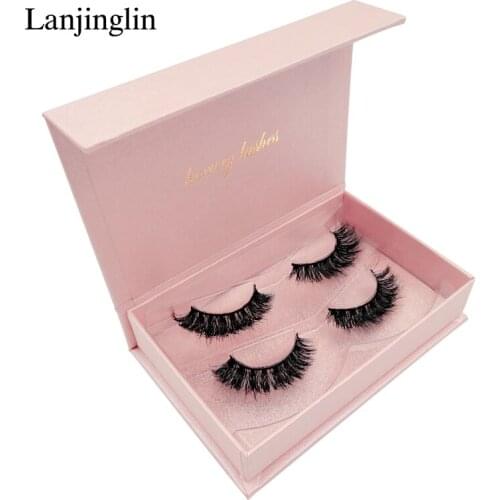 LANJINGLIN makeup 2 pairs thick false eyelashes strip 3d mink lashes hand made volume fake eyelash extension mink eyelashes