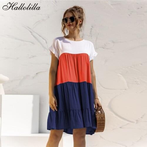 Summer Patchwork Loose Mini Dress Women Party Dresses Harajuku Woman Clothes Fashion Vestido De Mujer Vestidos XXL