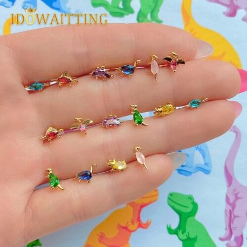 Minimalist Lovely Cute Animal Dinosaur Stud Set 100% 925 Sterling Silver Minimal Delicate Colorful Zirconia Earrings For Girls