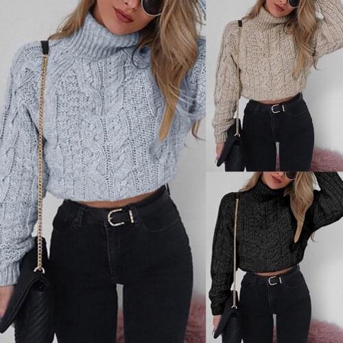 Fashion Lady Solid Color Turtleneck Midriff-baring Warm Pullover Knitted Sweater Women Clothing свитера женские 2020 pull femme