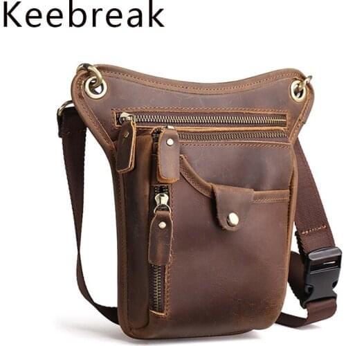 Keebreak Cowhide Mens Bags Vintage Genuine Leather Shoulder Messenger Phone Wallet Bag Double Detachable Strap Male Chest Bags