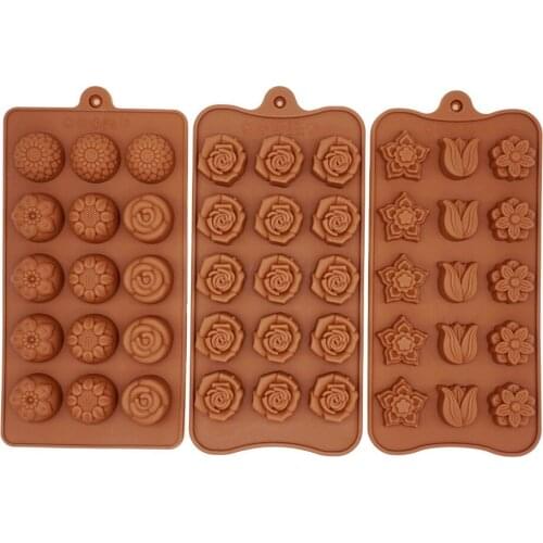3PCS Flower Shaped Candy Molds Set, Silicone Chocolate Molds Ice Cube Molds, Tulip Rose Sunflower Lotus Shapes Molds