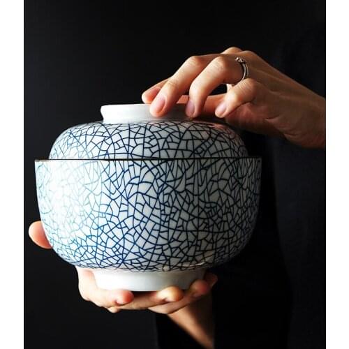 Japanese Pottery Set of 2 Bowls with Cover Ceramic Heat-resistant Steam Bowl Steamed Egg Soup Bowl with Lid Household Tableware