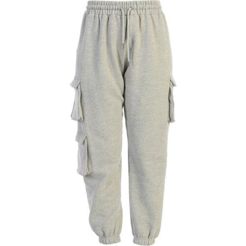 New Women Solid Color Sweatpants Casual High Elastic Waist Drawstring Loose Fit Jogger Pants Trousers with Pockets