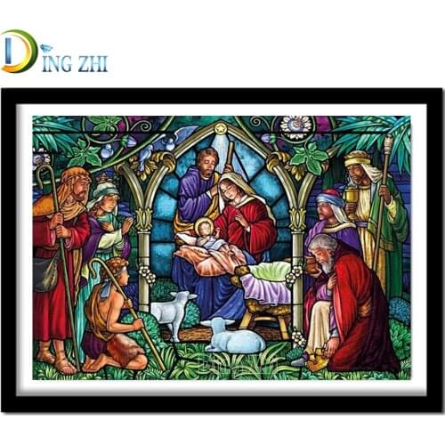 New Arrival Stained Glass Religion DIY Full Drill Square 5D Diamond Painting 3D Cross Stitch Kit Mosaic Round Embroidery Cartoon