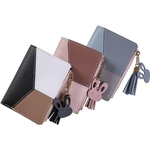 New Patchwork Tassel Women Wallet Short Zipper Large Capacity Coin Purse Casual Brief Card Holder Pocket Fashion Clutch Bag