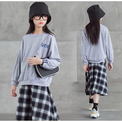 2021 Spring New TeenGirls Clothing Sets Kids Tracksuit Casual Sweatshirt Plaid Skirt Sport Suit School Child Costume 12 13 Years