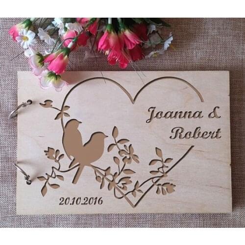 Personalized love birds wedding Wooden Guestbooks Memory album engraved Alternative Signature Guest Books party decorations