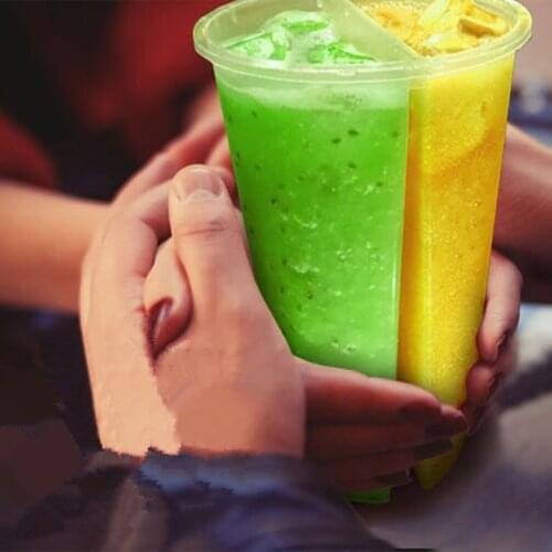 25pcs Transparent double grids juice cup thicken cold drink plastic cups Valentines Day party favor love share cup with lid