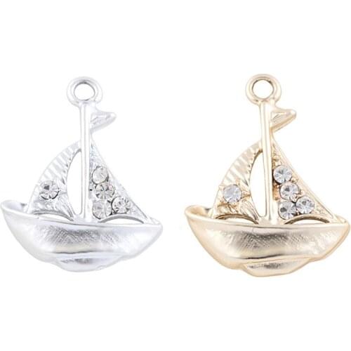 27*21mm Silver Gold Color Rhinetsone Boat Ships Charm Fashion Pendants Jewelry For Diy Jewelry Making Accessories