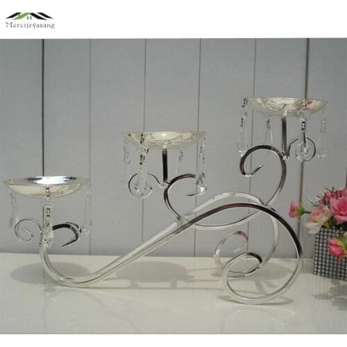 Silver plated Metal candle holders with crystals stand pillar Europe for Christmas wedding decoration portavelas candelabra