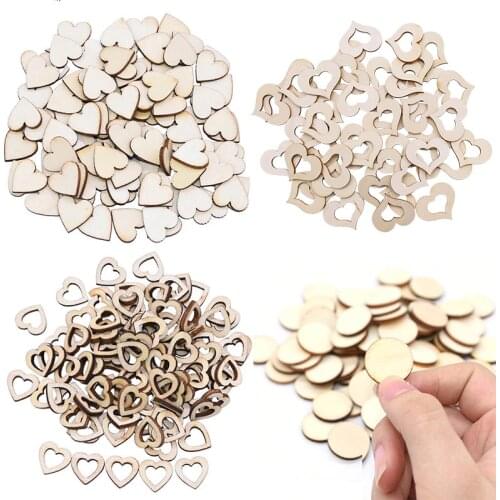 50/100pcs Blank Heart Wood Slices Wood Love Heart Round Shape Wedding Table Scatter DIY Craft Rustic Wedding Decoration Buttons