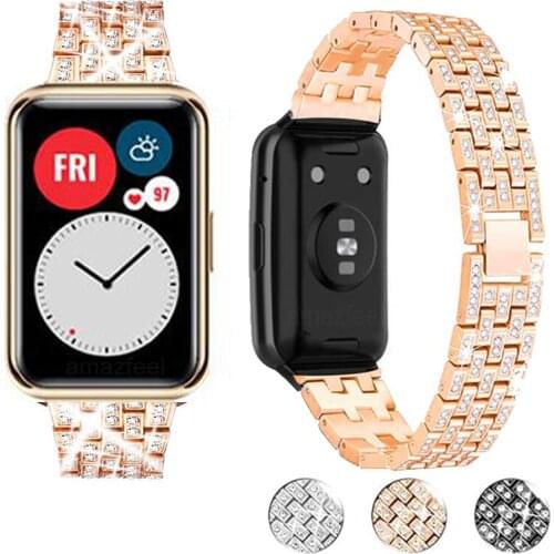 Watch Band For Huawei Watch fit Strap Bling Diamond Smartwatch Bracelet Correa Huawei Watch fit Strap Metal Belt Accessories