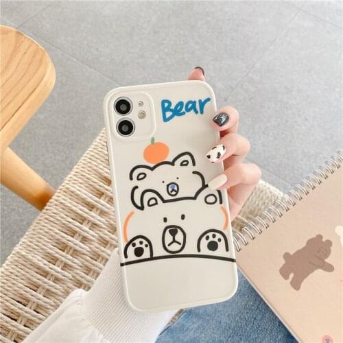 Retro kawaii line doodle orange bear japanese Phone Case For iPhone 12 11 Pro Max Xr Xs Max 7 8 Plus 7Plus case Cute Soft Cover