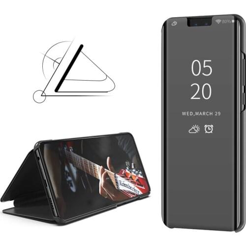 Luxury Mirror Clear View Case for Huawei Y9 2019 Enjoy 9 plus Phone Cover Plating Base Vertical Stand