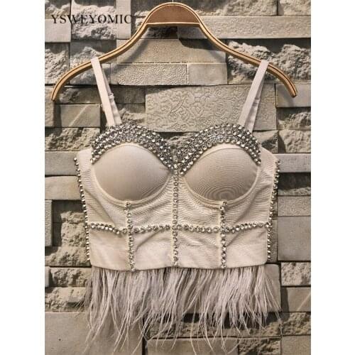 Sexy Suspenders Drill Chain Nail Bead Feather Tassel Sleeveless Vest Outside Wearing Sexy Short Crop Tops Camis for Women D-005