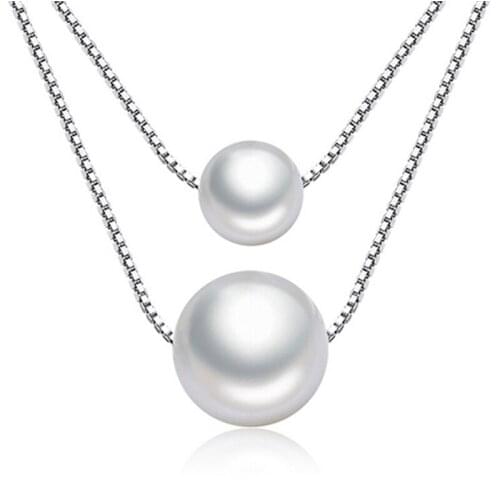 Silver Chain New Long Necklaces Women Fashion Jewelry Wholesale Double Layers Simulate Pearl Pendants Necklaces