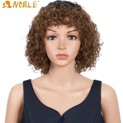 Noble girl Synthetic Wigs For Black Women Afro Kinky Curly Wig With Bangs Brown Synthetic Short Wigs Heat Resistant Cosplay Wigs