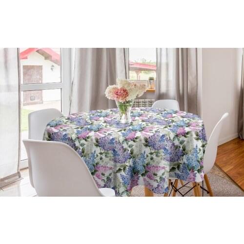 Lilac Round TableclothPastel Colorful Lilac Flowers Budding Circle Table Cloth Cover for Dining Room Kitchen Decor & Party