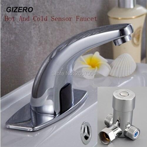 GIZERO Free Shipping Hot Cold Auto Sense Faucet Water Saving Electric Sensor Water Tap Mixer 6V Battery Power For Bath ZR6102M
