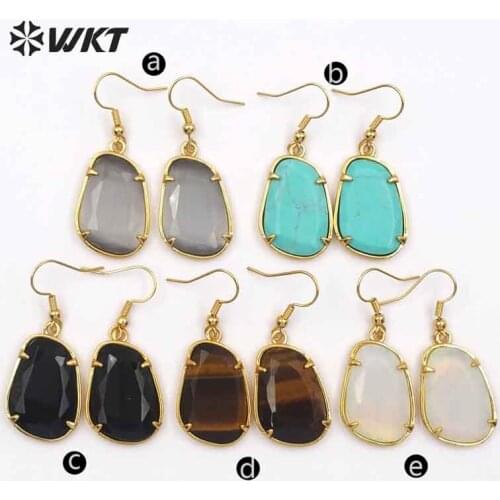 WT-E473 WKT New Hot Sale Natural Stone Geometric Eements Styling Exquisite Colorful Earrings