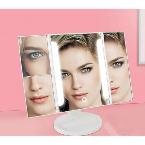 Makeup Mirror 24 Light Tri-Fold Table Mirror Touch-Sensitive Light 2X3X Magnifying Glass Free Shipping
