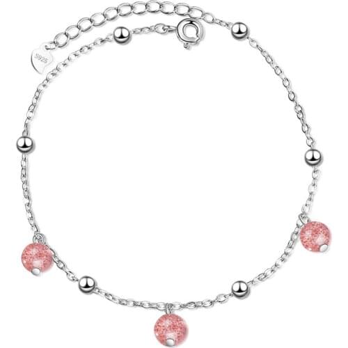 Everoyal Fashion Lady Crystal Ball Pink Bracelets Jewelry Women Trendy Silver 925 Sterling Anklets Female Birthday Accessories